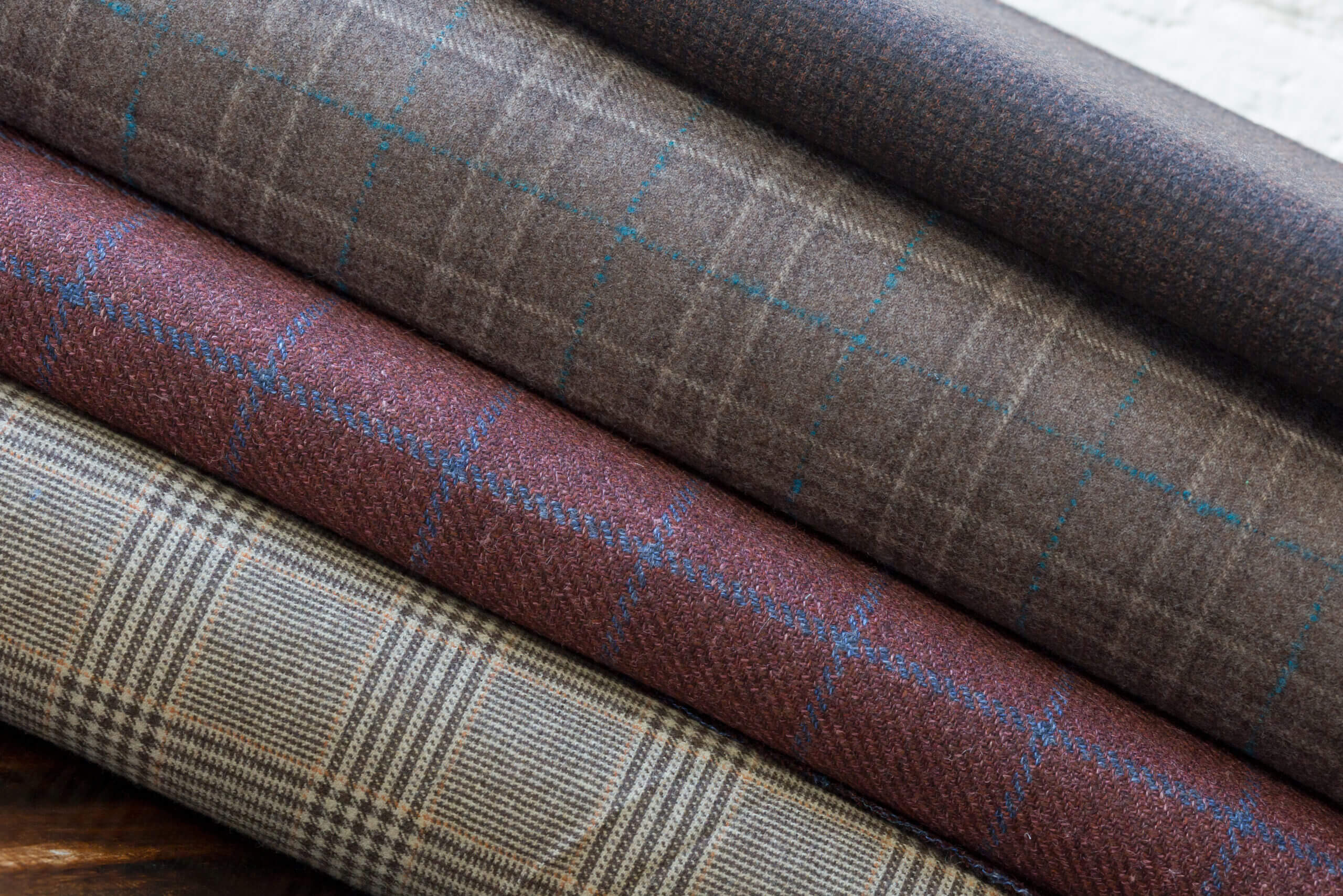 Closeup of high quality checkered fabrics for tailoring